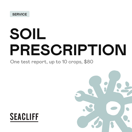 Soil prescription from one Logan Labs or Hill Labs test, up to 10 crops, $80. Seacliff Organics service.